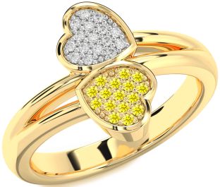 Diamond & Yellow Sapphire Gold Heart Promise Ring