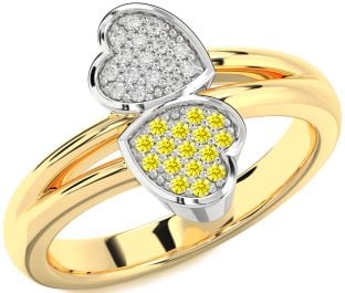 Diamond & Yellow Sapphire White Yellow Gold Heart Promise Ring