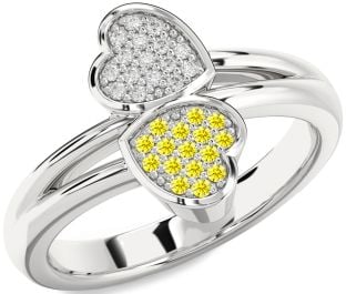 Diamond & Yellow Sapphire Platinum Heart Promise Ring