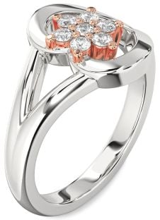 Diamond Platinum & Rose Gold Heart Flower Promise Ring