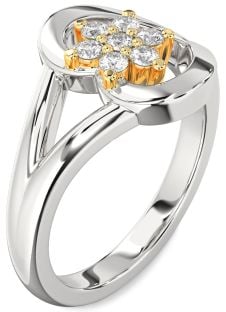 Diamond Platinum & Yellow Gold Heart Flower Promise Ring