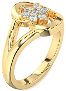 Diamond Gold Heart Flower Promise Ring