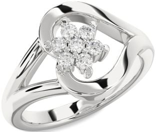 Diamond White Gold Heart Flower Promise Ring
