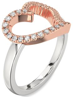 Diamond Silver & 10K Rose Gold Heart Ring
