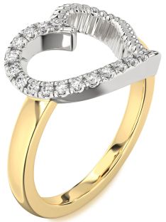 Diamond White Yellow Gold Heart Ring