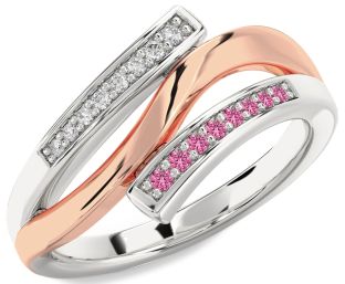 Diamond & Pink Sapphire White Rose Gold Round Ring