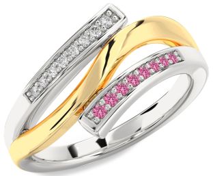 Diamond & Pink Sapphire Silver & 10K gold Round Ring