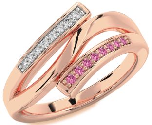 Diamond & Pink Sapphire Rose Gold Silver Round Ring