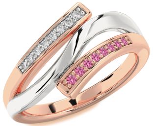 Diamond & Pink Sapphire Rose Gold Silver Round Ring