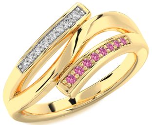 Diamond & Pink Sapphire Gold Silver Round Ring