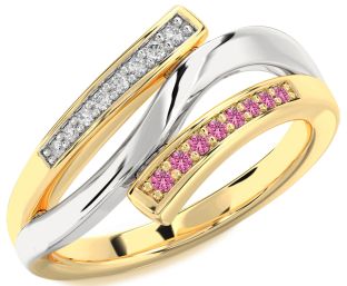 Diamond & Pink Sapphire White Yellow Gold Round Ring