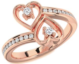 Diamond Rose Gold Heart Two Stone Ring