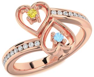 Diamond Rose Gold Heart Two Stone Promise Ring