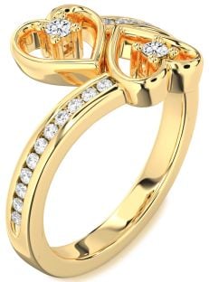 Diamond Gold Heart Two Stone Ring