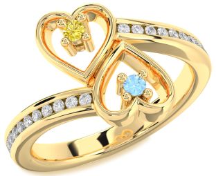 Diamond Gold Heart Two Stone Promise Ring
