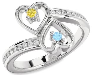 Diamond Silver Heart Two Stone Promise Ring