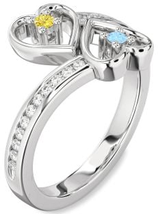 Diamond Platinum Heart Two Stone Promise Ring