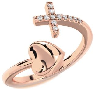 Diamond Rose Gold Heart Cross Ring