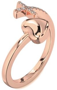 Diamond Rose Gold Heart Cross Ring