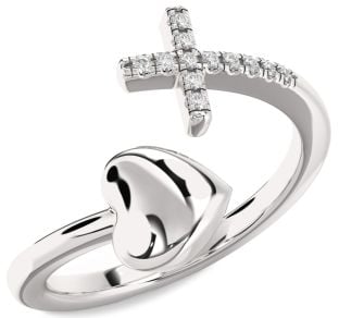 Diamond White Gold Heart Cross Ring