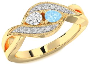 Diamond Gold Silver Pear Two Stone Promise Ring