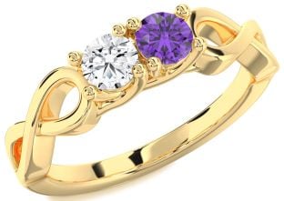 Gold Silver Infinity Round Two Stone Promise Ring