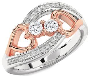 Diamond Platinum & Rose Gold Heart Two Stone Ring