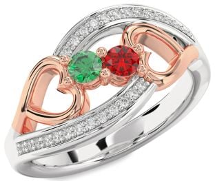 Diamond Platinum & Rose Gold Heart Two Stone Promise Ring