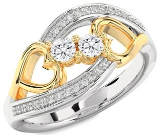 Diamond Silver & 10K gold Heart Two Stone Ring