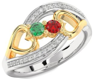 Diamond Silver & 10K gold Heart Two Stone Promise Ring