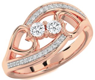 Diamond Rose Gold Heart Two Stone Ring