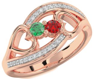 Diamond Rose Gold Silver Heart Two Stone Promise Ring