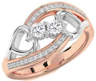 Diamond White Rose Gold Heart Two Stone Ring