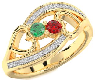 Diamond Gold Silver Heart Two Stone Promise Ring