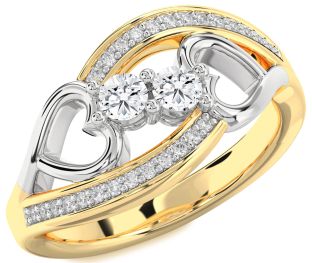 Diamond Platinum & Yellow Gold Heart Two Stone Ring