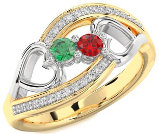 Diamond Platinum & Yellow Gold Heart Two Stone Promise Ring