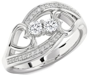 Diamond Platinum Heart Two Stone Ring