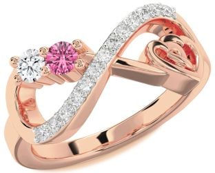 Diamond Rose Gold Silver Infinity Heart Two Stone Promise Ring