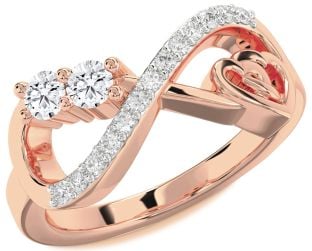 Diamond Rose Gold Infinity Heart Two Stone Ring