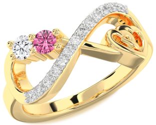 Diamond Gold Silver Infinity Heart Two Stone Promise Ring