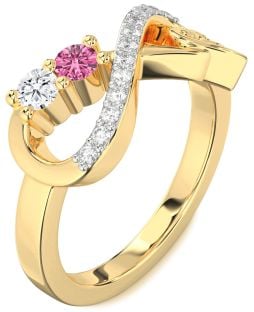 Diamond Gold Infinity Heart Two Stone Promise Ring