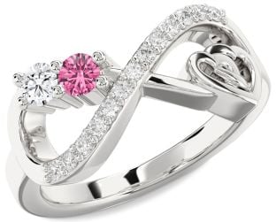 Diamond Silver Infinity Heart Two Stone Promise Ring