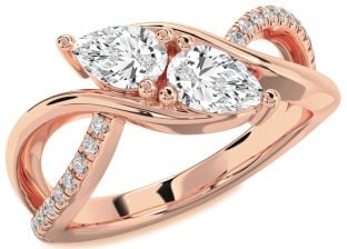 Diamond Rose Gold Pear Two Stone Ring