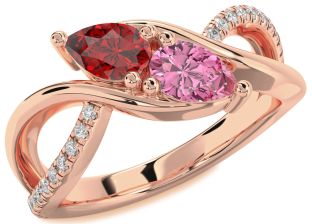 Diamond Rose Gold Silver Pear Two Stone Promise Ring