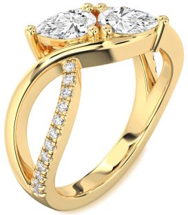 Diamond Gold Pear Two Stone Ring