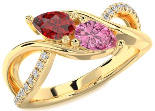 Diamond Gold Silver Pear Two Stone Promise Ring