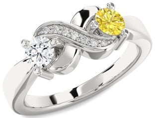 Diamond Silver Infinity Round Two Stone Promise Ring