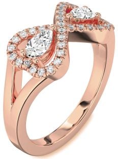 Diamond Rose Gold Infinity Heart Two Stone Ring
