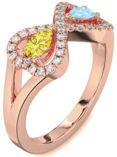 Diamond Rose Gold Infinity Heart Two Stone Promise Ring