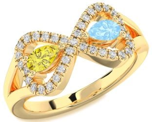 Diamond Gold Infinity Heart Two Stone Promise Ring